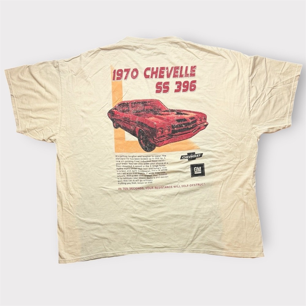 GM Chevrolet 1970 Chevelle SS 396 Graphic T-Shirt Tan Mens‎ 2XL Muscle Car Tee